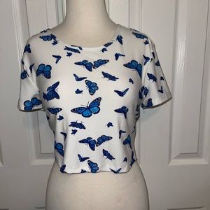White crop top with butterflies open back